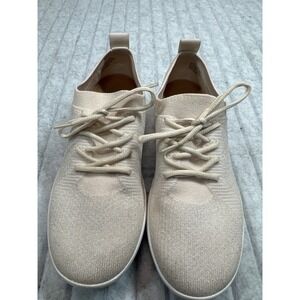 FitFlop Rally Champagne Shimmer Knit Sneaker Anatomicush Beige Women 7.5 095-031